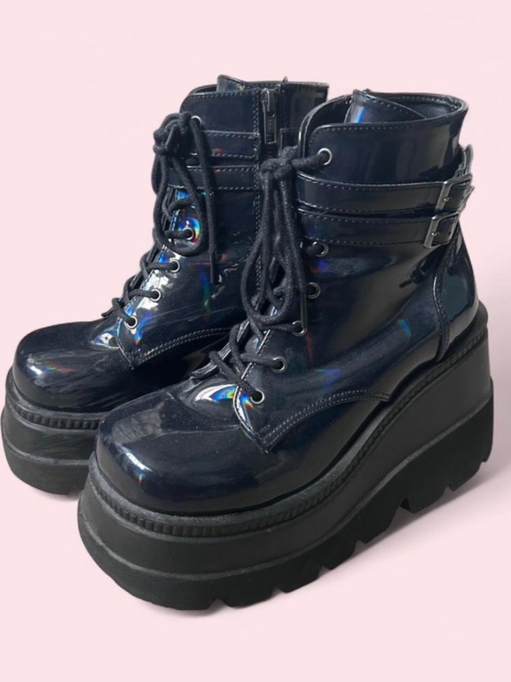 Demonia Shaker 52 Black oil slick holographic size 8.5